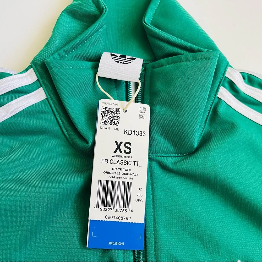 Adidas Originals Women's Green Track Jacket with White Stripes - Picture 3 of 5